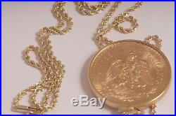 1921-1947 Bicentennial 37.5 ORO 50 Pesos Gold Coin Necklace 14K Gold Rope Chain