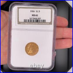 1926 $2.5 Indian Head Coin Yellow Gold NGC MS61