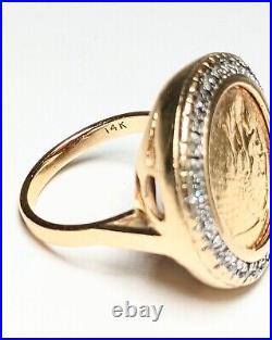 1929 US Indian $2.50 Gold Coin Ring with 14 KT Gold Diamond Bezel Size 7 224393R