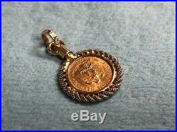1945 Dos Pesos 22k Gold Coin with 14K Mexico Yellow Gold Rope Pendant