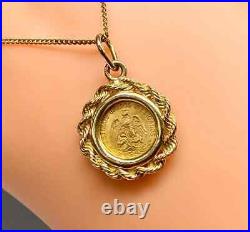 1945 Dos Pesos 2 Pesos Gold Coin 14K Yellow Gold Plated Rope Chain Bezel Pendant