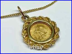 1945 Dos Pesos 2 Pesos Gold Coin 14K Yellow Gold Plated Rope Chain Bezel Pendant