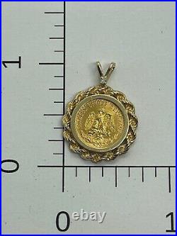 1945 Dos Pesos Coin Without Stone Pendant With Free Chain 14k Yellow Gold Plated