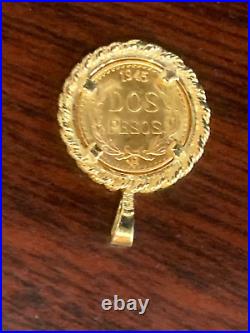 1945 Dos Pesos Gold Coin set in 14K Yellow Gold Bezel 3.4Gr