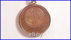 1959 Mexican Gold Pesos Coin Necklace 22 14K Gold Rope Chain 33.2 Total Grams