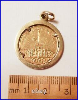 1972 Olympia Munchen Gold Coin Olympic in 14K Yellow Gold Bezel Pendant