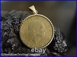 1978 Italian 200 Lire Coin 14k Yellow Gold Reversible Twist Bezel Lira Pendant