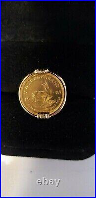 1981 1/10 Krugerrand Coin Ring Size 4 Set in 14K Yellow Gold By Alexander-10.4 g