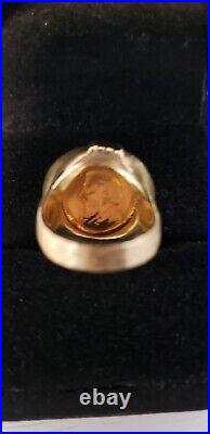 1981 1/10 Krugerrand Coin Ring Size 4 Set in 14K Yellow Gold By Alexander-10.4 g