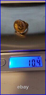 1981 1/10 Krugerrand Coin Ring Size 4 Set in 14K Yellow Gold By Alexander-10.4 g