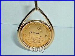 1981 1/4 Oz Krugerrand Coin In 14k Yellow Gold Frame Pendant Charm
