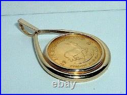 1981 1/4 Oz Krugerrand Coin In 14k Yellow Gold Frame Pendant Charm