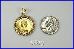 1981 22k Gold Elizabeth II British Sovereign Coin in 14k Rope Chain Pendant Case