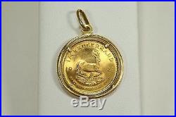 1981 South African Krugerrand Coin in 18k Yellow Gold Pendant