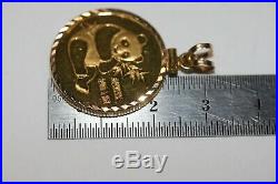 1982 24K Gold 0.999 1/4 OZ. Chinese Panda Coin Pendant 14K yellow gold Bezel