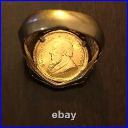 1982 South Africa 1/10th Oz Gold Krugerrand Mens Coin ring