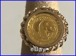 1983 1/20 OZ. 999 Pure Gold Panda Coin Ring 14K Solid Yellow Gold Size 5
