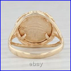 1983 Panda Coin Copy Ring 14k Yellow Gold Size 3.5 Small Signet