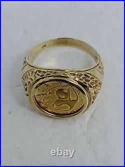 1985.999 1/20th oz panda coin ring nugget pattern 14k yellow gold mounting MEN