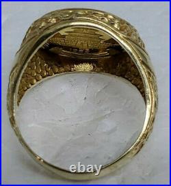 1985.999 1/20th oz panda coin ring nugget pattern 14k yellow gold mounting MEN
