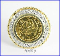 1985 China 5 Yuan 1/20 oz Fine Gold. 999 Panda Coin Ring with 0.15 CTW Diamonds