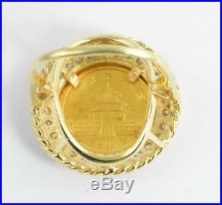 1985 China 5 Yuan 1/20 oz Fine Gold. 999 Panda Coin Ring with 0.15 CTW Diamonds