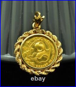 1985 China Panda 10 Yuan. 999 Gold 1/10 oz Coin in 14k Yellow Gold Pendant 6.5g