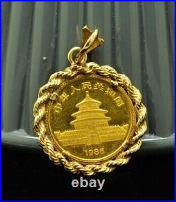 1985 China Panda 10 Yuan. 999 Gold 1/10 oz Coin in 14k Yellow Gold Pendant 6.5g