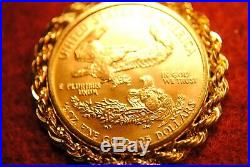1986 $5 American Eagle Gold Coin, 1/10 oz, with 14k Rope Bezel and 24 Rope Neck