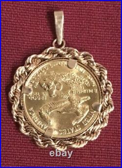1987 1/10oz Fine Gold Standing Liberty 14k Yellow Gold Rope Bezel Coin Pendant