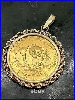 1988 1/10 Oz Panda Coin Without Stone Pendant With Chain 14k Yellow Gold Plated