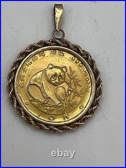 1988 1/10 Oz Panda Coin Without Stone Pendant With Chain 14k Yellow Gold Plated