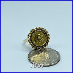 1988.999 1/20 Ounce Gold Panda Coin Set In 14K Sz 7.5 Ring 5.1g
