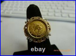 1988 Chinese Panda Coin 1/20.999 Gold 14K Gold And Diamonds Coin Ring