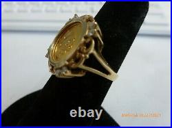 1988 Chinese Panda Coin 1/20.999 Gold 14K Gold And Diamonds Coin Ring