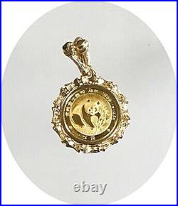1988 Gold Panda 1/20th oz Coin in a 14K Yellow Gold Bamboo Bezel Pendant Charm