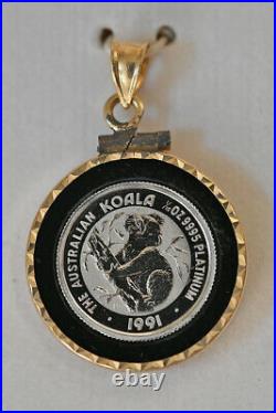 1991 Australian Koala 1/10 oz. 9995 Platinum Set in a 14K Yellow Gold Pendant
