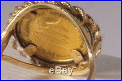 1991 Panda Gold. 999 1/20 th TOZ Fine Gold Coin Set in 14K Gold Ring