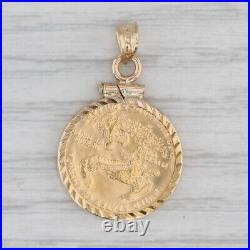 1992 1/10ozt 5 Dollar American Eagle Liberty Coin Pendant 14k 22k Yellow Gold