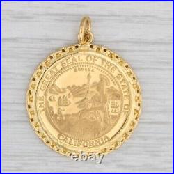 1992 California Gold Coin Pendant 9999 Bezel Seal Bear 14k Yellow Gold Over