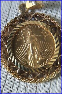 1996 $5 American Gold Eagle Coin in 14k gold Pendant and chain
