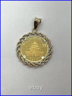 1996 GOLD CHINA PANDA 10 YUAN 1/10 OZ. 999 Gold COIN With 14K Rope Bezel