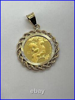 1996 GOLD CHINA PANDA 10 YUAN 1/10 OZ. 999 Gold COIN With 14K Rope Bezel