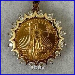 1Ct Lab Created Diamond Lady Liberty COIN Shape Pendant 14K Yellow Gold Plated
