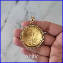 1Ct Lab Created Diamond Lady Liberty Coin Pendant Chain 14K Yellow Gold Plated