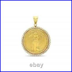 1Ct Lab Created Diamond Lady Liberty Coin Pendant Chain 14K Yellow Gold Plated