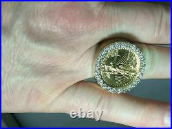 1Ct Round Cut Simulated Diamond 10k Yellow Gold FN LADY LIBERTY COIN RING 8 9 10