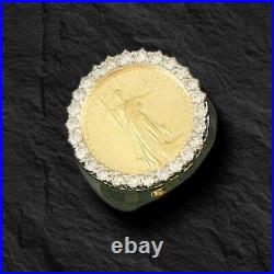 1Ct Round Cut Simulated Diamond 10k Yellow Gold FN LADY LIBERTY COIN RING 8 9 10