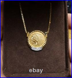 1Ct Round Cut Simulated Diamond Coin Pendant 14k Yellow Gold Over Free Chain