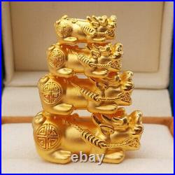 1PCS Pure 999 24K Yellow Gold Women Men Pendant 3D Lucky Bless Coin Pixiu Bead